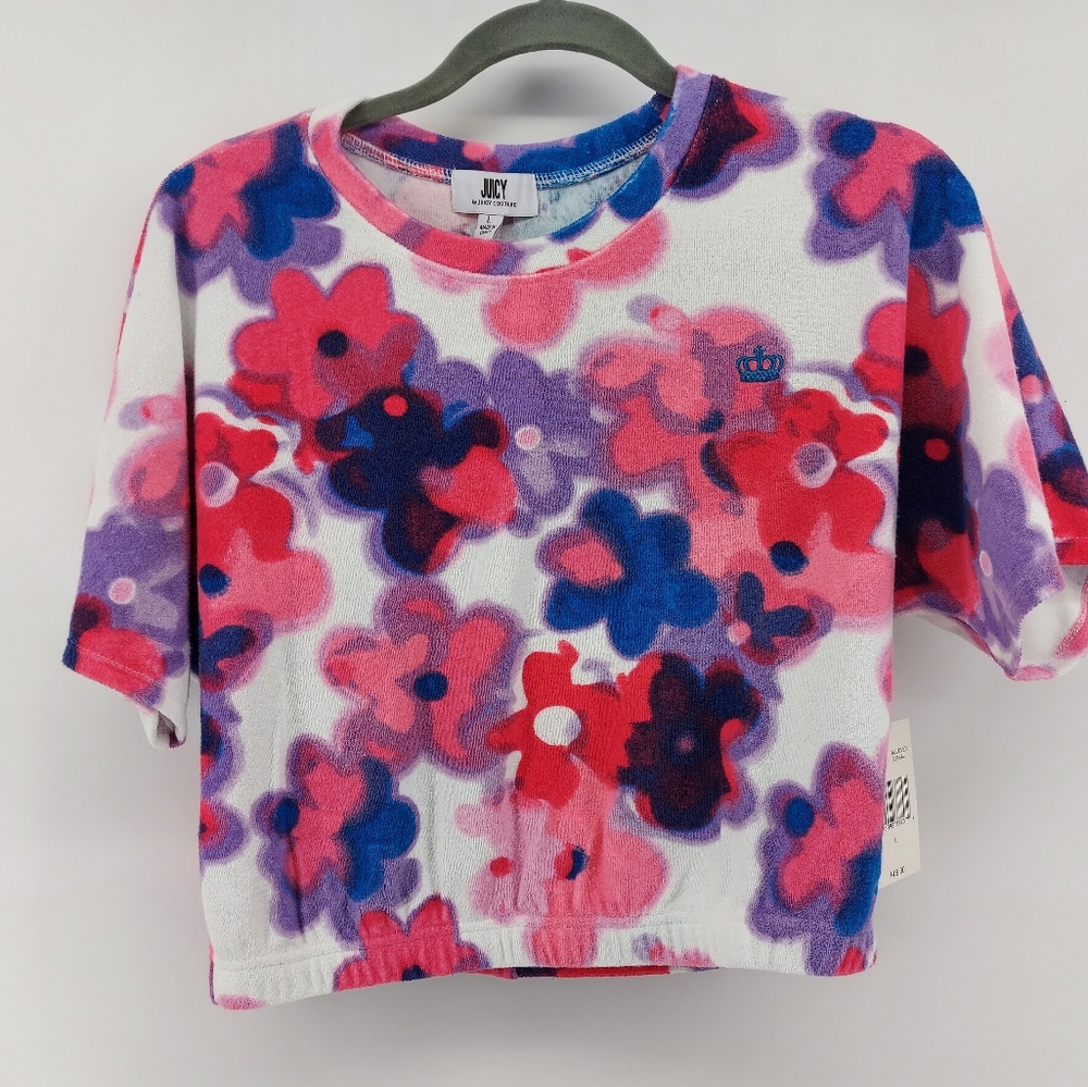Juicy Couture T-shirt Cropped Terry All Over Floral cropped Size Large